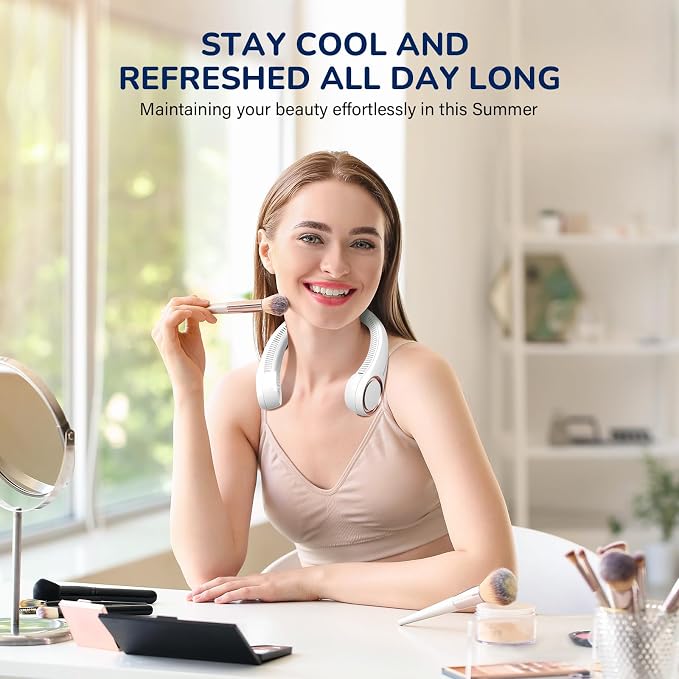 Morelax Neck Fan, USB Rechargeable Personal Fan,Hand Free Bladeless Portable Fans,4000 mAh, 3 Speeds,72 Air Faster softer 360° Cooling, Ultra Quiet,Gift Suitable for Home, Office, Travel, Sports - Image 4