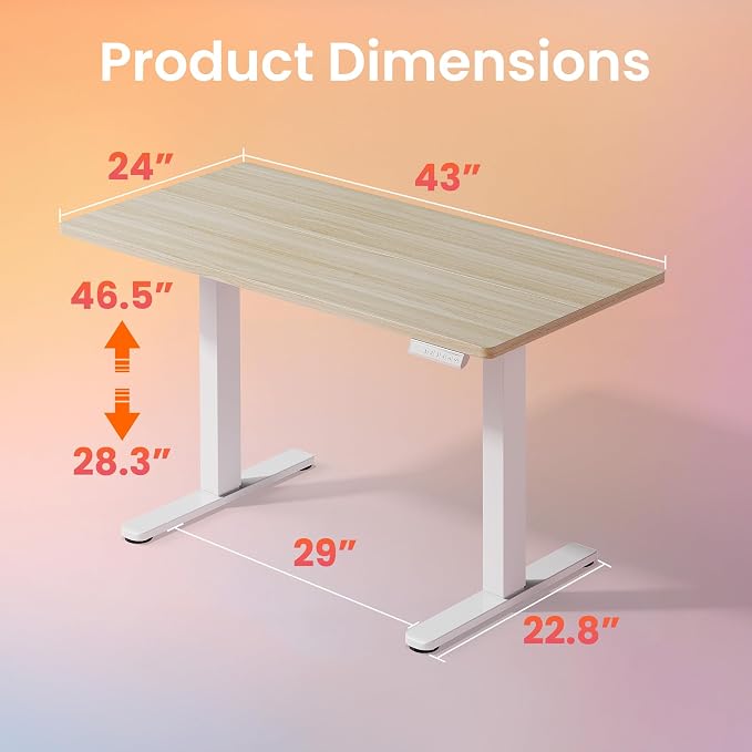 HUANUO 43 x 24 inch Electric Standing Desk Adjustable Height, 4 Memory Height Settings, Sit Stand Up Desk for Home Office & Computer Workstation, Light Walnut - Image 3
