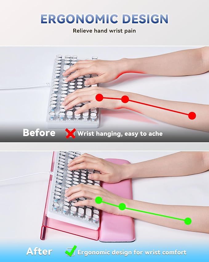 Laborio Computer Keyboard Wrist Rest, Keyboard Riser Stand for Desktop | Pink, Ergonomic Acrylic Keyboard Holder, Non-slip Wrist Pad, Pain Relief for Typing, Multiple Colors - Image 3