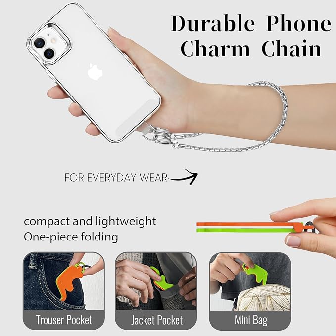 Phone Wrist Strap Metal Phone Chain Lanyard Hand Wristlet Detachable Phones Charm with 3 Tether Tabs with CellPhone Stand Holder Finger Grip Universal for Women Girls Traveling Party Walking Silver - Image 2