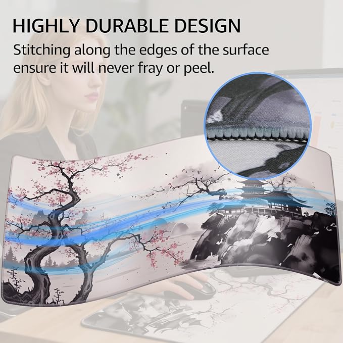 KTRIO Large Gaming Mouse Pad, Desk Mat, 31.5 x 15.7 in, Zen Sakura, XXL | Smooth Micro-Weave Surface, Artistic Pattern Design, Non-Slip Rubber Base, Durable Stitched Edges, Office & Home Use - Image 4