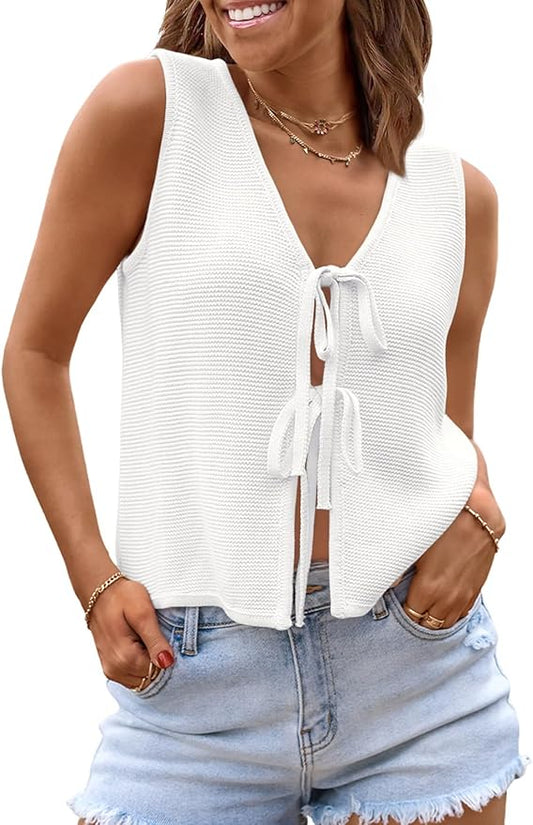 LILLUSORY Womens Tie Front Tops Vacation Sweater Vest | Bohemian Style, Beach Resort Wear, Concert Western Outfits, Crochet Tops, Vacation Outfits, Cute Y2k Sleeveless 2026 by Lillusory