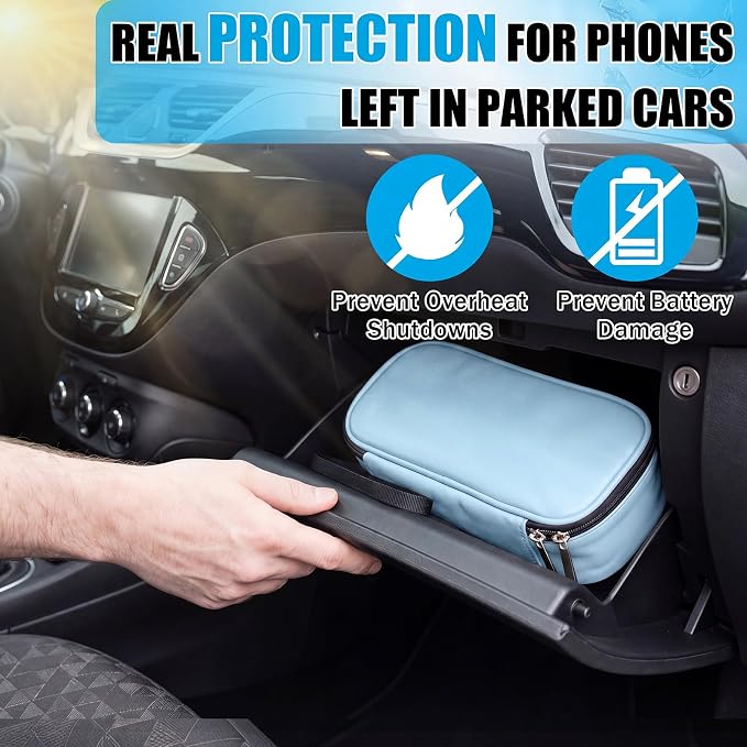 Phone Cooler Bag for Beach, Portable Phone Cooling Pouch with 2 Reusable Ice Packs, Keeps Cool in Extreme Heat for Car Pool Hiking, Extends Battery Life, Fits All Smartphones(Blue,PU) - Image 6