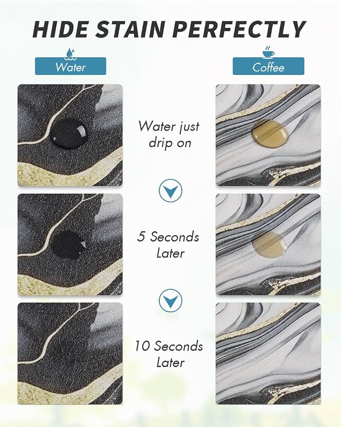AMOAMI Dish Drying Mat for Kitchen Counter-Coffee Mat Bar Accessories, Hide Stain, Rubber Backed, Absorbent, Fit Under Coffee Maker, Espresso Machine, Pot, Dish Rack,(16X24,Marble,Black) - Image 3