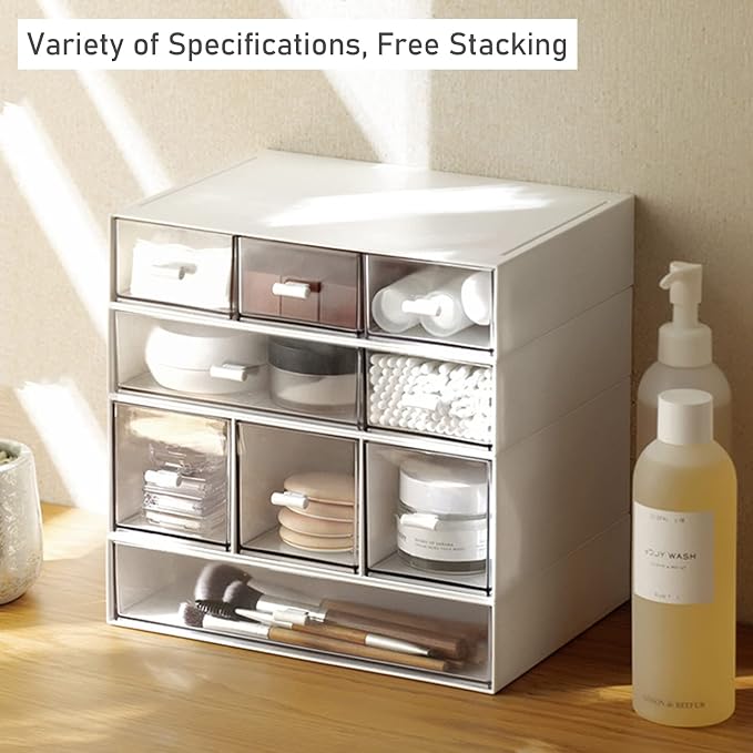 Desk Organizer with Drawers Stackable Storage Drawers, Plastic Compact Desk Storage Box Great for Office School Home Small Space- 1drawers (White) - Image 6