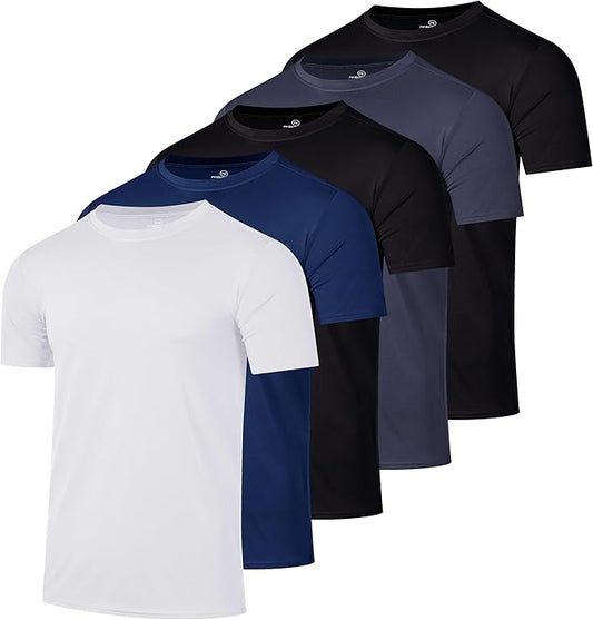 5 Pack Men's Dry Fit Short Sleeve T-Shirt Gym Workout Athletic Running Tee | Cooling, Moisture-Wicking, Crew Neck, Quick-Dry, Breathable, Active, Exercise, Fitness, Basketball, Cycling, Hiking, Tennis by RealEssentials
