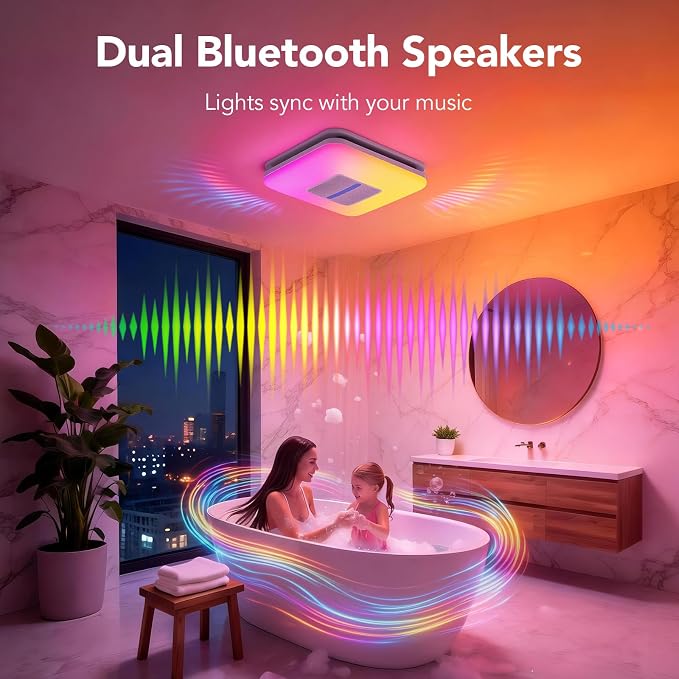 OREiN Matter Smart Bathroom Fan with Light – Humidity Sensor, 130–160 CFM Ventilation, Ultra-Quiet 1.0 Sone, Tunable White & Custom RGB, Dual Bluetooth Speakers, Compatible with Alexa & Google Home - Image 6