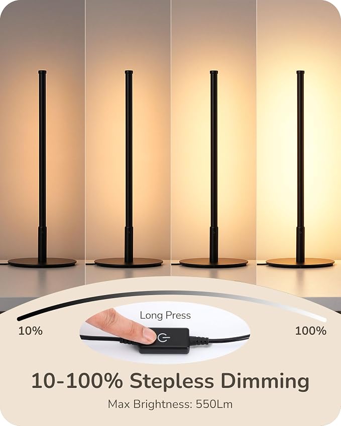 EDISHINE Upgraded LED Table Lamp Set of 2, Stepless Dimmable Bedside Lamps with Metal Finish & 3 Color Temperature, 6W Modern Desk Lamps, Black Nightstand Lamp for Bedroom, Living Room, Corner, Gift | Stepless Dimmable, Metal Finish, 3 Color Temperatur... - Image 4