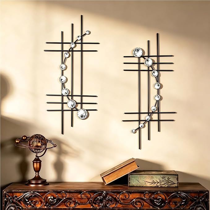 ZEXUIRU 2 Pcs Abstract Metal Art for Wall Decor Living Room Bedroom Bathroom Office Metal Bling Modern Geometric Hanging Vertical Small Iron Sculpture Plaque Pack -Black 15.7in by ZEXUIRU