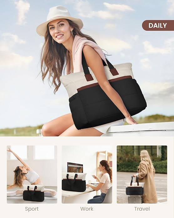 LOVEVOOK Tote Bag for Women,Light Puffer Tote Bag with Multi-pockets,Stylish Carry on Laptop Bags for Daily,Travel,Work,Gym - Image 3