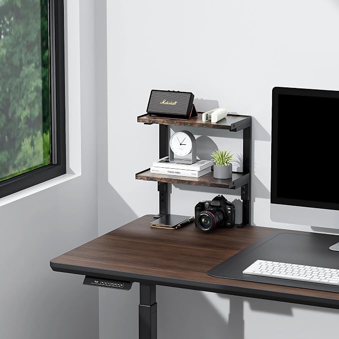 Spacrea Clamp on Desk Shelf, 2 Tier Office Desk Shelves Organizer, Wood Desktop Supplies Storage Rack, Desk Organizers and Accessories (Wood) - Image 7