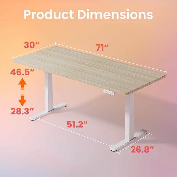 HUANUO 71 x 30 inch Electric Standing Desk Adjustable Height, 4 Memory Height Settings, Sit Stand Up Desk for Home Office & Computer Workstation, LightWalnut - Image 3