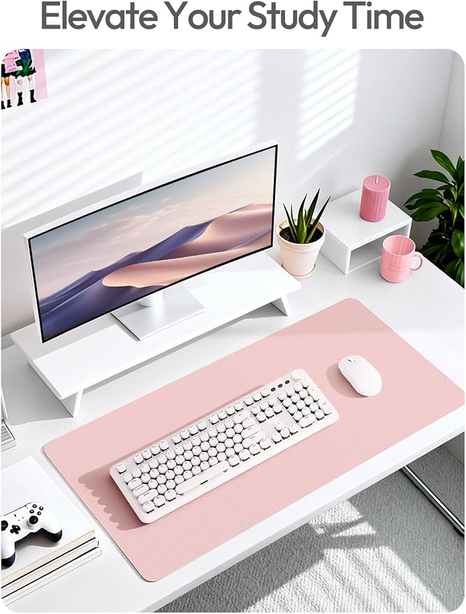 YSAGi Leather Desk Protector, Office Mat, Large Mouse Mat, Non-Slip PU Leather Blotter, Laptop Desk Mat, Waterproof Writing Pad for Office and Home(Light Pink, 63" x 24") - Image 7