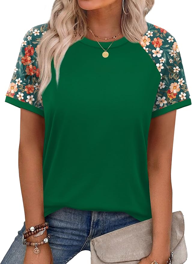 WIHOLL Womens Summer Tops Color Block Short Sleeve Raglan Shirts Spring Fashion Clothes Vacation Outfits - Image 2
