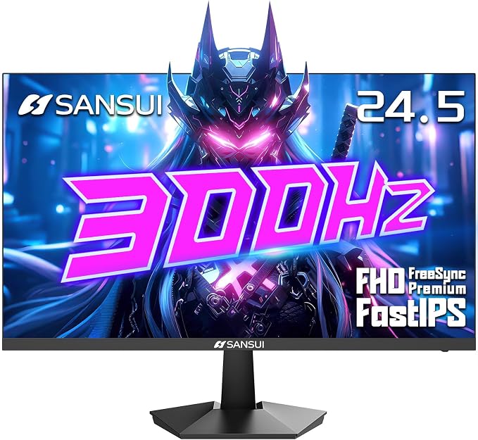 SANSUI Gaming Monitor, 24.5" 300hz 240hz FHD 1080P 1ms FPS PC Monitor Gaming, HDR, FreeSync, DisplayPort x2 HDMI x2, Fast IPS, 120% sRGB, Audio Jack, VESA Support, Desktop Compatible(ES-G25X1 PRO) by SANSUI