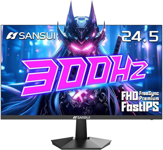 SANSUI Gaming Monitor, 24.5" 300hz 240hz FHD 1080P 1ms FPS PC Monitor Gaming, HDR, FreeSync, DisplayPort x2 HDMI x2, Fast IPS, 120% sRGB, Audio Jack, VESA Support, Desktop Compatible(ES-G25X1 PRO) by SANSUI