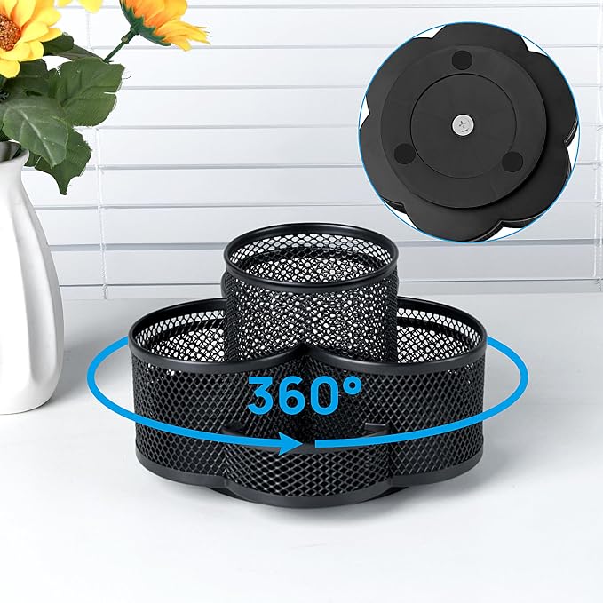 Topwey Pen Holder for Desk, 360 Rotating Pencil Holder, Cup Holder for Desk Office, Desk Organizers and Accessories in Black - Image 2