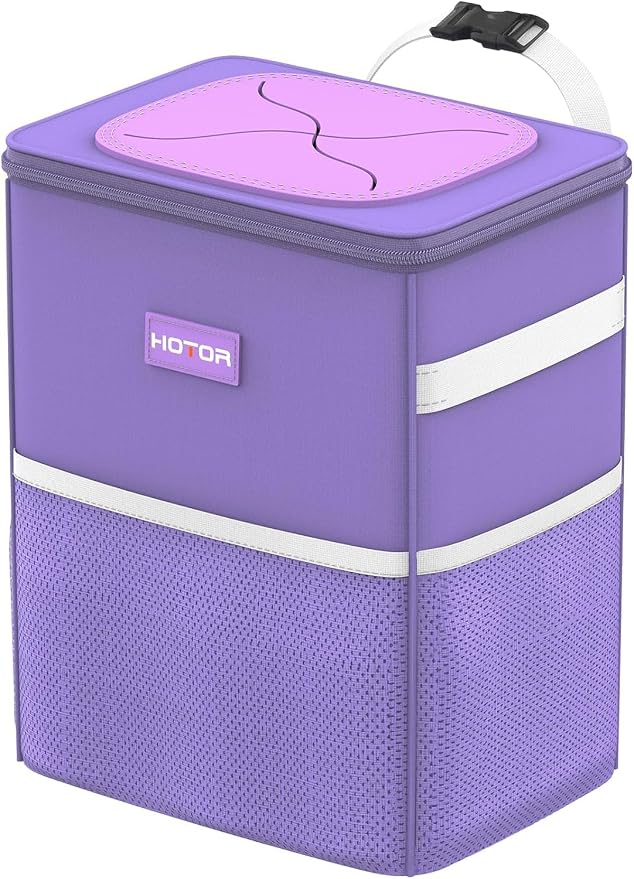HOTOR Car Trash Can with Lid and Storage Pockets, 100% Leak-Proof Car Organizer, Waterproof Car Garbage Can, Multipurpose Trash Bin for Car, 2 Gallons, Purple, HT138 by HOTOR