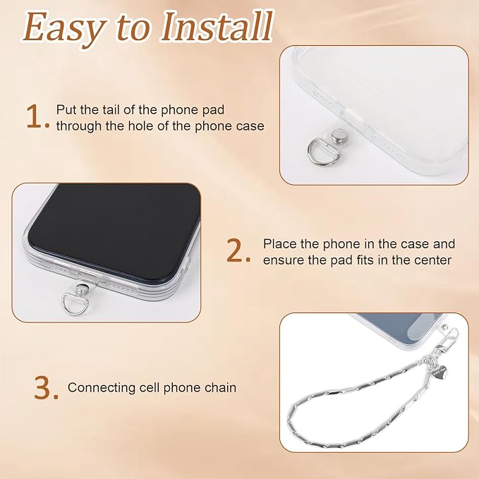 AULEEP Phone Chain Wristlet,Metal Hand Wrist Strap Lanyard,Phone Charm with Clear Tether Tab,Anti Theft Cellphone Strap Silver Bracelet Strap for Traveling Hiking Shopping - Image 4