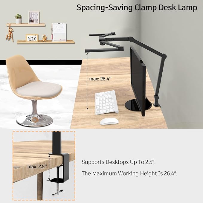 EPABINA LED Desk Lamp with Clamp, 41.5" Clamp on Architect Desk Lamp for Home Office, 24W Bright Tall Computer LED Table Light Adjustable Overhead Clip on Office Lighting for Work Craft - Image 6