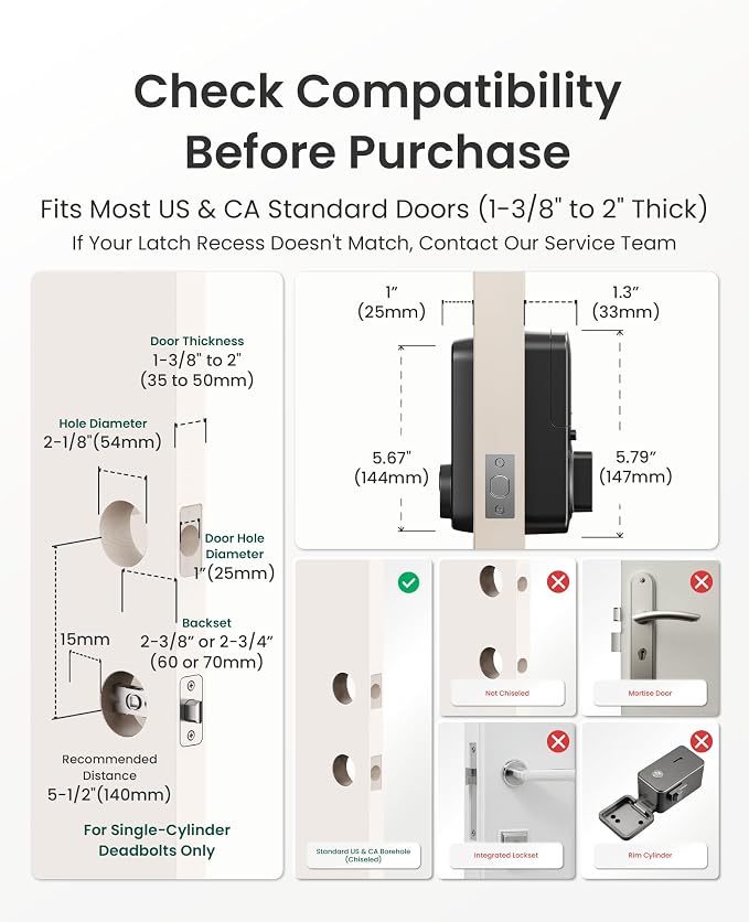 DESLOC B200 Fingerprint Smart Door Lock with App Control, Keyless Entry Deadbolt for Front Door, Auto Lock, Touchscreen Keypad, 8 Unlock Methods, USB-C Backup Power, 12-Month Battery, BHMA Grade3 - Image 6