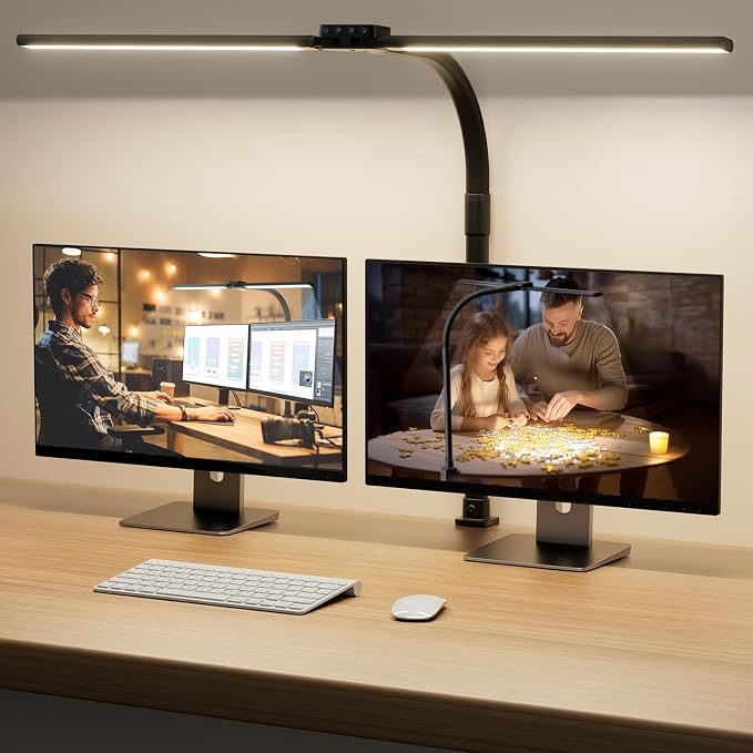 SIBRILLE LED Desk Lamp for Home Office - Dimmable Computer Desk Light with Clamp, Modern Architect Task Lamp with Color Changing, Flexible Desktop Lamp with Gooseneck for Monitor, Double Head, Black by SIBRILLE
