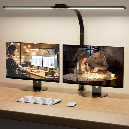 SIBRILLE LED Desk Lamp for Home Office - Dimmable Computer Desk Light with Clamp, Modern Architect Task Lamp with Color Changing, Flexible Desktop Lamp with Gooseneck for Monitor, Double Head, Black by SIBRILLE
