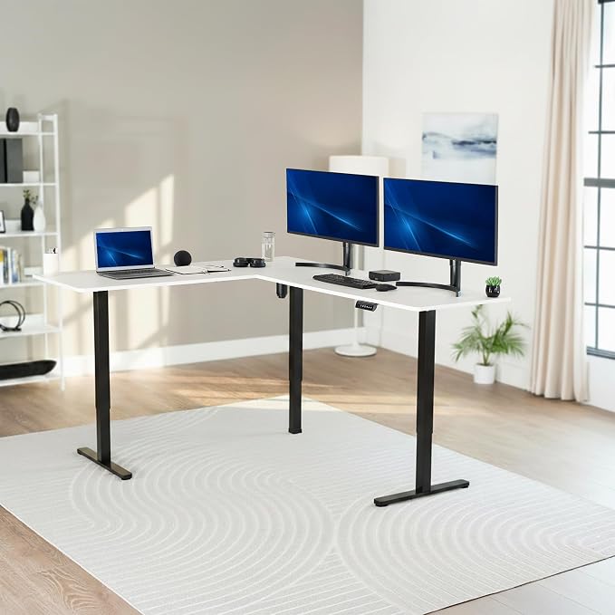 VIVO White 75 x 63 in Corner Standing Desk, DESK-E3CTBW-75 | Electric, Large Reversible L-Shaped Table, Sit Stand Height Adjustable, Memory Controller, Office Furniture Sets, Black Frame - Image 2