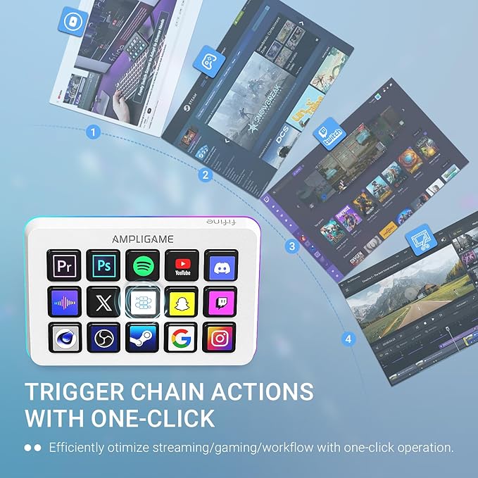 FIFINE AmpliGame Gaming Controller with 15 Shortcuts for OBS Streaming Studio with Macro Keys, Trigger Actions, PC Media RGB Controller for Content Creation/Office Work-D6 White - Image 2