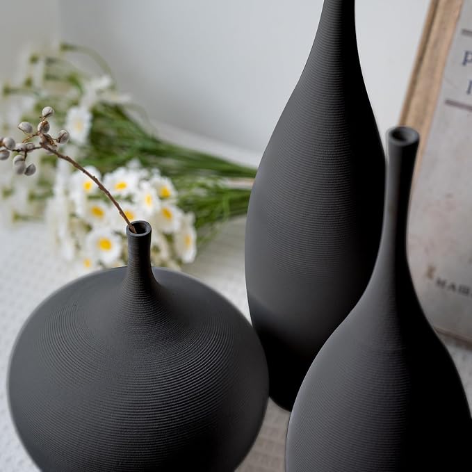Relexome Black Ceramic Vase Modern Boho Wabi-Sabi Flower Vase Set of 3 Decorative Aesthetic Vases for Centerpieces Matte Minimalist Vases for Living Room Table Shelf Home Decor Gift - Image 7