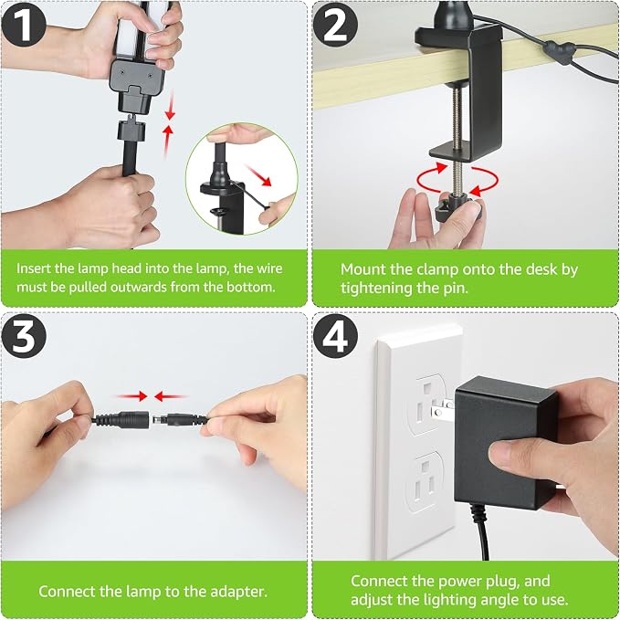 ShineTech LED Desk Lamp for Home Office, 3000K Warm White Double Head Architect Task Lamps with Clamp, Dimmable Adjustable Flexible, Black - Image 7