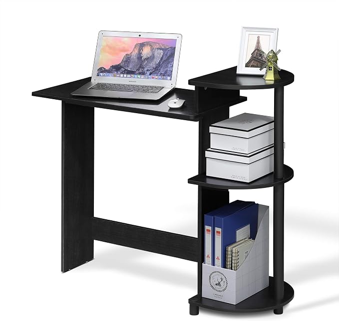Furinno Compact 29-Inch Black Computer Desk, Gaming Desk with Shelves, Office Desk with Book Shelf, for Home Office, Study Room, Dorm, Bedroom, Dark Americano - Image 3