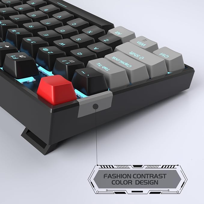 MageGee 75% Mechanical Gaming Keyboard, Red Switch, LED Blue Backlit, 87 Keys Compact TKL Wired Computer Keyboards for Windows Laptop PC Gamer - Black/Grey - Image 6