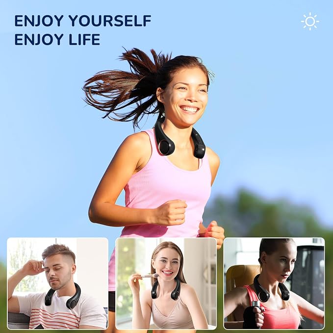 Portable Neck Fan Rechargeable, Personal Neck Cooling Fan, Hands Free Bladeless Fan, Ultra Quiet, 3 Speeds Adjustable Strong Wind, 4000 mAh Battery Operated, Gifts for Men Women Mom Dad(Black), Small - Image 8