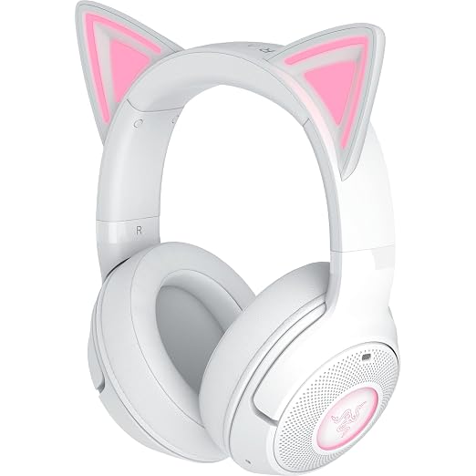 Razer Kraken Kitty V2 BT Wireless RGB Headset, White | Chroma RGB Kitty Ears & Earcups, Bluetooth 5.2, 40 mm Drivers, Noise-cancelling Mics, Lightweight, USB-C, 40 Hr Battery by Unknown