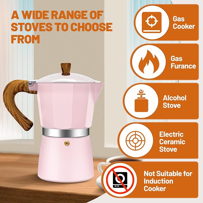 6 Cup Aluminum Espresso Stovetop Moka Pot Express Coffee Maker Percolator Italian Classic Mocha Coffee Machine for Italian and Cuban Cafe Brewing for Home & Camping 300ml 10oz - Image 4