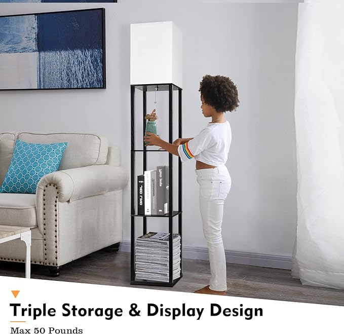 RUNTOP Floor Lamp with Shelves, Shelf Lamp with 3 Color Temperature LED Bulb,Floor-Lamp for Living Room, Modern Tall Standing Display Shelf Floor Lamps for Bedroom, Office (Black) - Image 3