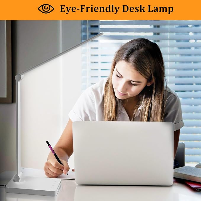 LED Desk Lamp with USB Ports,Touch Desk Lamps for Home Office with 5 Modes | 3 Brightness Desk Light with Small Night Light,Reading Lamp Table Lamp for Bedroom Bedside Study White （with adapter） - Image 5
