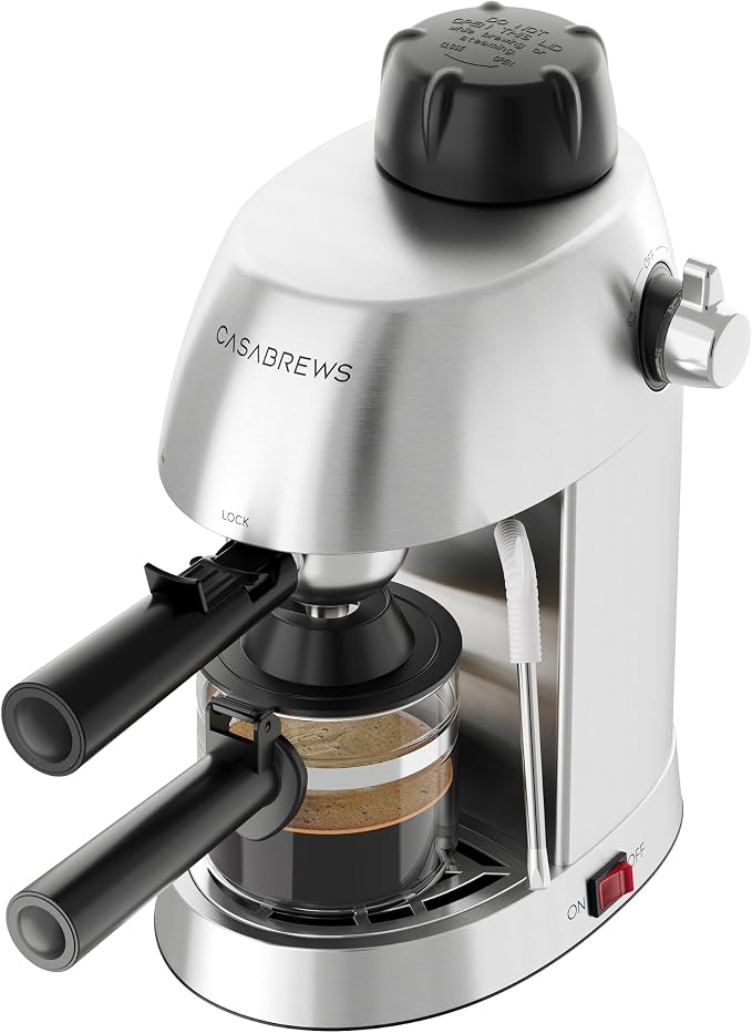 CASABREWS 3.5 Bar 4 Cup Espresso Cappuccino Machine with Milk Frother | Stainless Steel, Milk Frother, Dual Safety Switches, 800W, Compact for Home, Brew Espresso, Latte, Cappuccino, Iced Coffee by CASABREWS