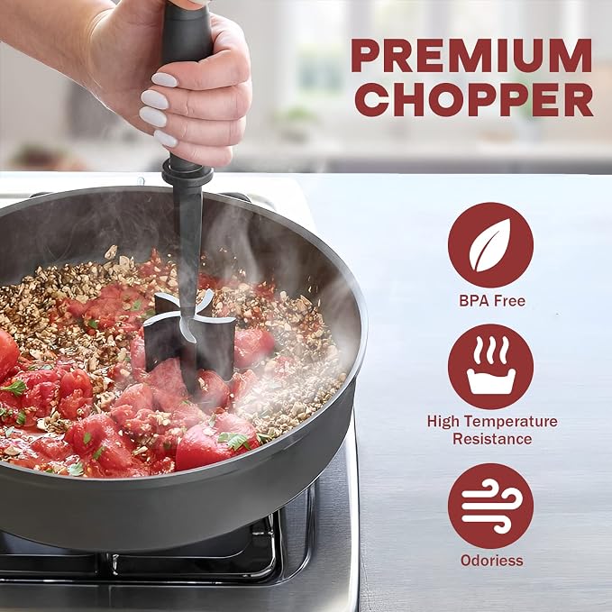 PGYARD Meat Chopper Hamburger Grinder, Kitchen Smasher for Ground Beef | Heat Resistant, 5 Nylon Blade, Burger Grinder Potato Mix Tool, Meat & Poultry Tenderizers, Dishwasher Safe, Black - Image 5