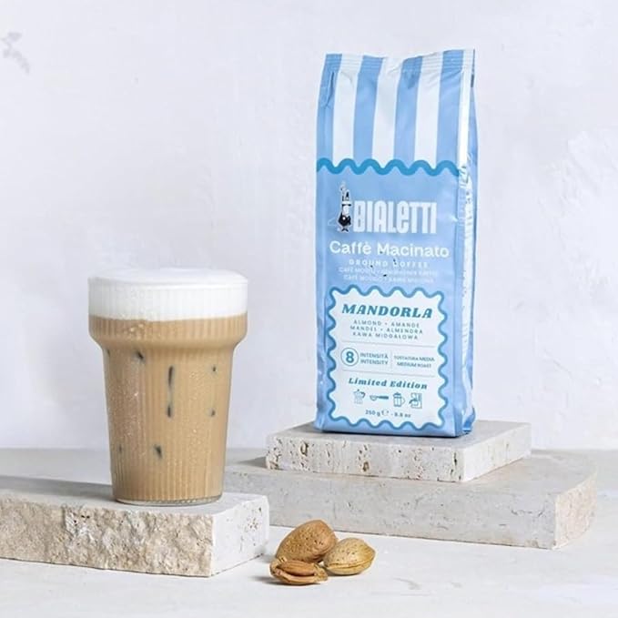Bialetti Moka Express 3 Cup Light Blue & Almond Ground Coffee Gift Set – Stovetop Espresso Maker with 250g Caffe Macinato Mandorla, 80% Arabica 20% Robusta Medium Dark Roast, Made in Italy - Image 7
