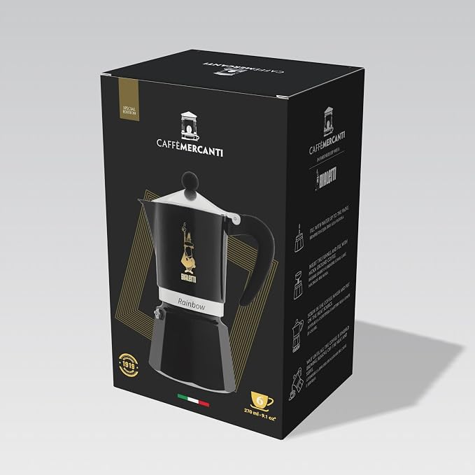 Bialetti Limited Edition Caffe Mercanti Black Oro 6 Cups - Italian Stovetop Moka Pot - Image 3