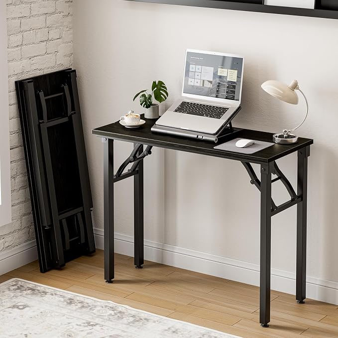 Frylr Small Folding Computer Desk – Portable 35.8 Inch Foldable Laptop Table, Collapsible and Compact for Easy Storage and Fast Setup, Lightweight for Small Spaces, Craft and Study Use, Dark Oak by Frylr