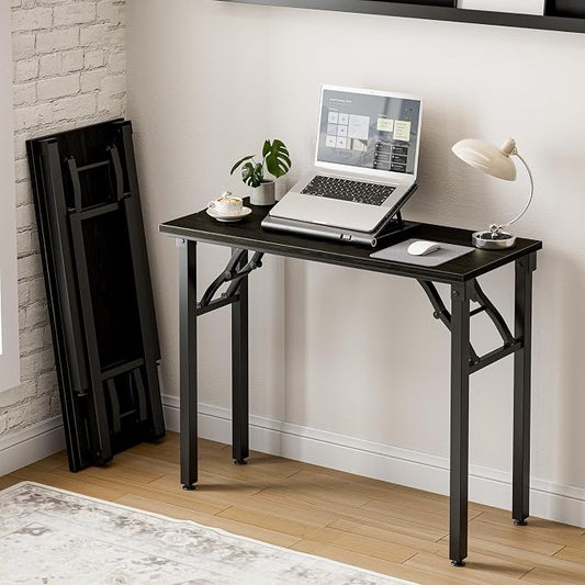 Frylr Small Folding Computer Desk – Portable 35.8 Inch Foldable Laptop Table, Collapsible and Compact for Easy Storage and Fast Setup, Lightweight for Small Spaces, Craft and Study Use, Dark Oak by Frylr