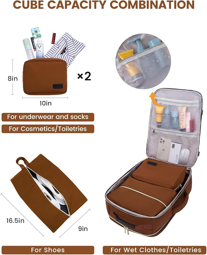 LOVEVOOK 56L Travel Backpack for Women & Men, Airline Approved Carry On Luggage with 3 Packing Cubes, TSA Overnight Bags, Waterproof Personal Item Bag, Weekender Essentials Backpacks fits 17" Laptop - Image 4