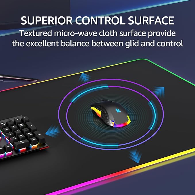 KTRIO RGB Large Gaming Mouse Pad, 35.4 x 15.7 in, RGB Black, XXXL | Smooth Micro-Weave Surface, RGB Lighting Design, Non-Slip Rubber Base, Durable Stitched Edges, Office & Home Use - Image 3