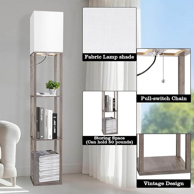 RUNTOP Floor Lamp with Shelves, Shelf Lamp with 3 Color Temperature LED Bulb,Lamps for Living Room, Standing Lamp Modern Tall Standing Light Display Shelf Floor Lamps for Bedroom, Office Home Decor - Image 5
