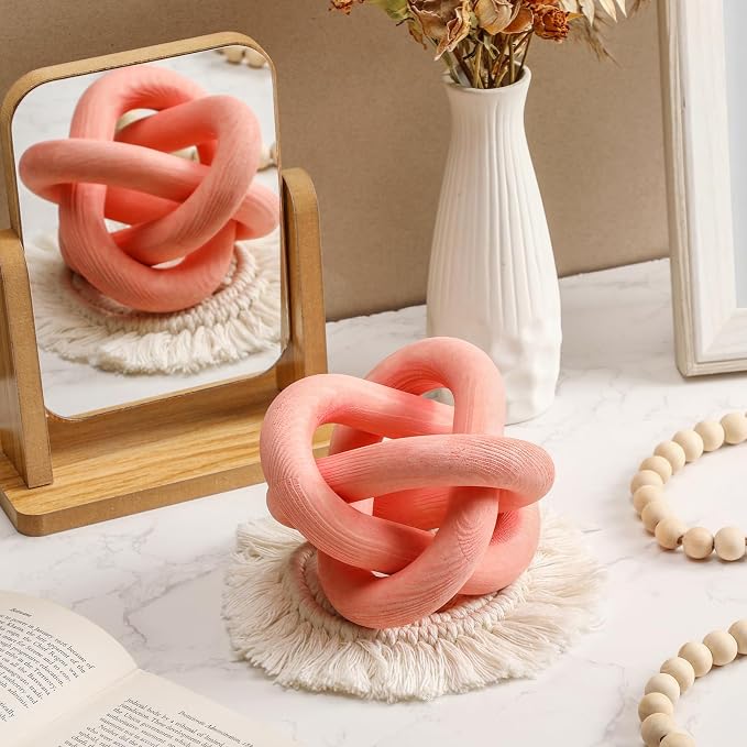 Yalikop 3 Link Wood Knot Decor Rustic Home Décor Accents Hand Carved Coffee Table Decoration, Boho Chain Link Decoration, Modern Shelf, Rustic Objects for Home Living Room Bedroom(Pea-Pink) - Image 6