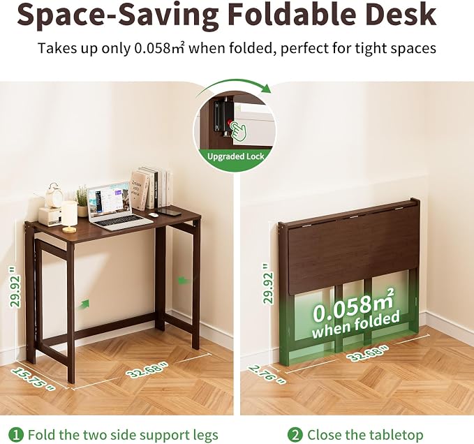 Folding Desk for Small Spaces, Bamboo Foldable Desk, Small Computer Table | Small Computer Desk, Mid Century, Fold Out，Compact Size, for Bedroom, Living Room, Apartment, Home Office - Image 2