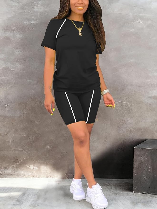 STOLKISS Women 2 piece Short Sets Classic Striped Outfits Summer Casual Short Sleeve T-Shirt and Short Jogger Tracksuits Sets - Image 3